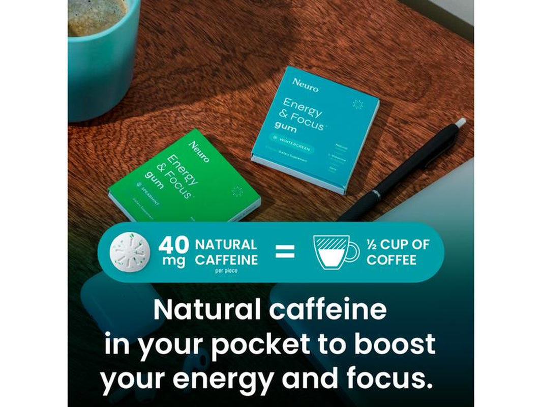 Neuro Energy Caffeine Gum/Mints for Energy & Focus - Sugar-Free with L-Theanine, Caffeine, Vitamin B12 & Vitamin B6 - Wintergreen Flavor
