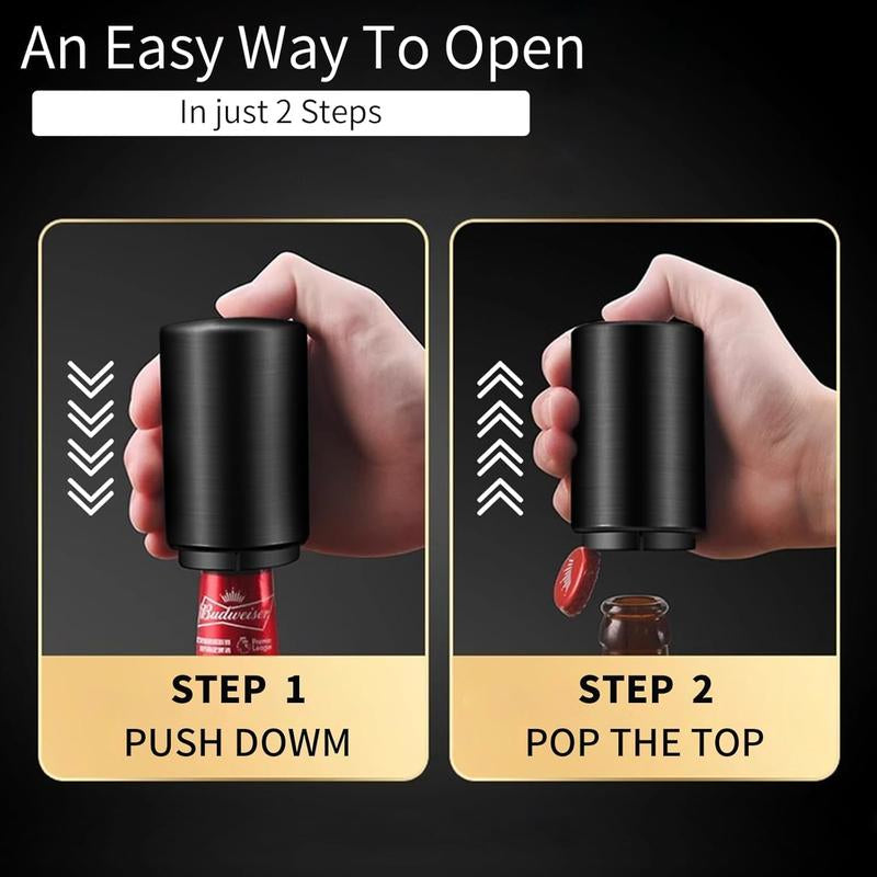 Premium Beer Bottle Opener Stainless Steel Automatic Push down No Damage Quick to Open Small Portable Bottle Cap Openers for Home Bars Picnic Camping Hiking