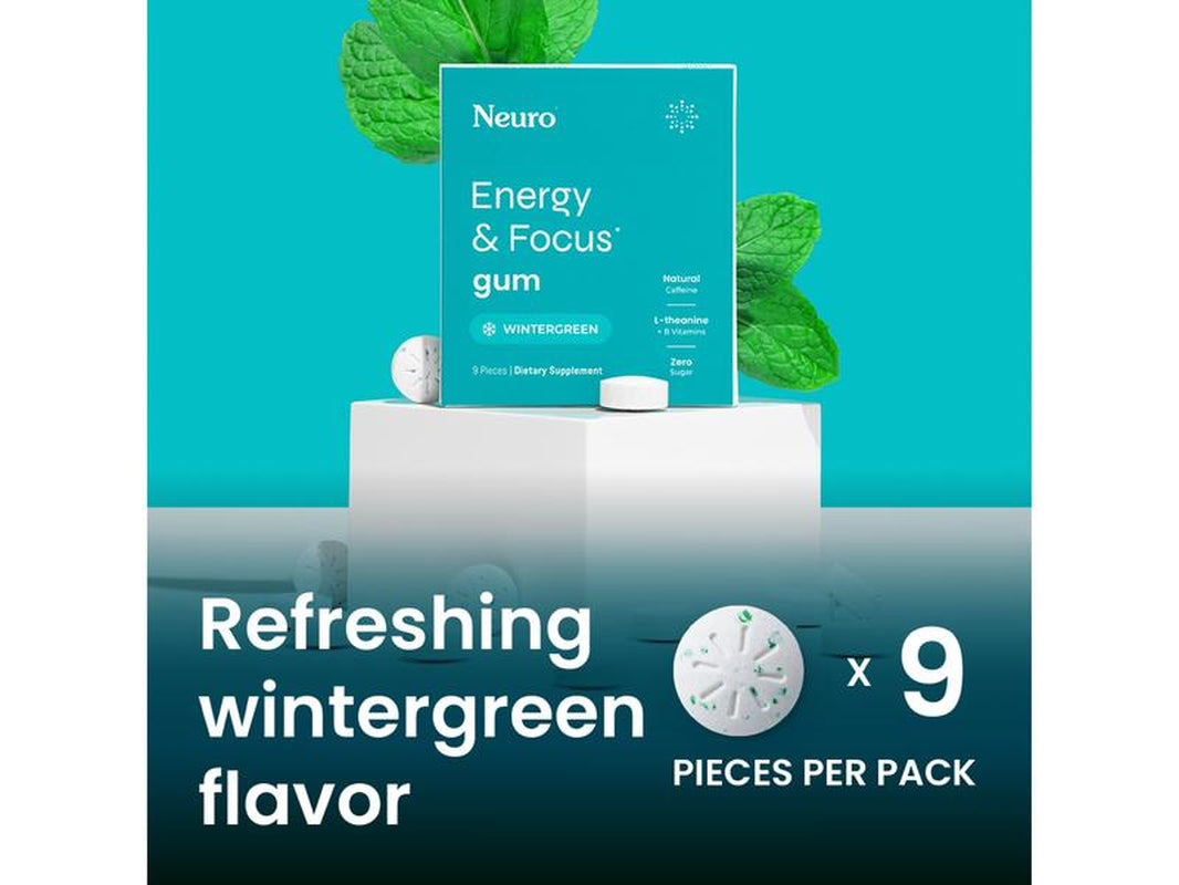 Neuro Energy Caffeine Gum/Mints for Energy & Focus - Sugar-Free with L-Theanine, Caffeine, Vitamin B12 & Vitamin B6 - Wintergreen Flavor
