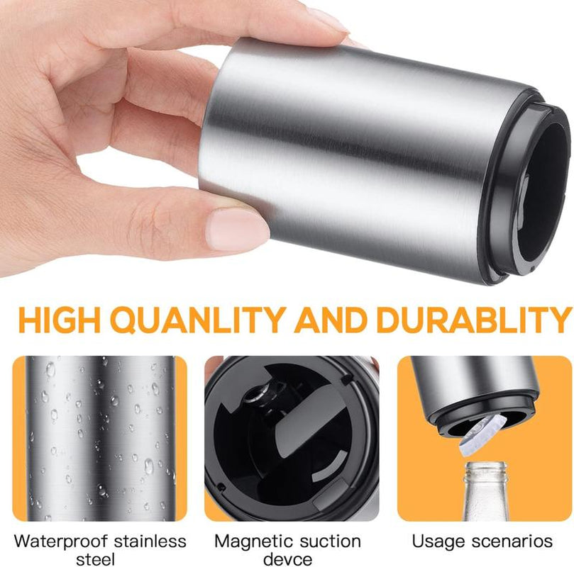 Premium Beer Bottle Opener Stainless Steel Automatic Push down No Damage Quick to Open Small Portable Bottle Cap Openers for Home Bars Picnic Camping Hiking