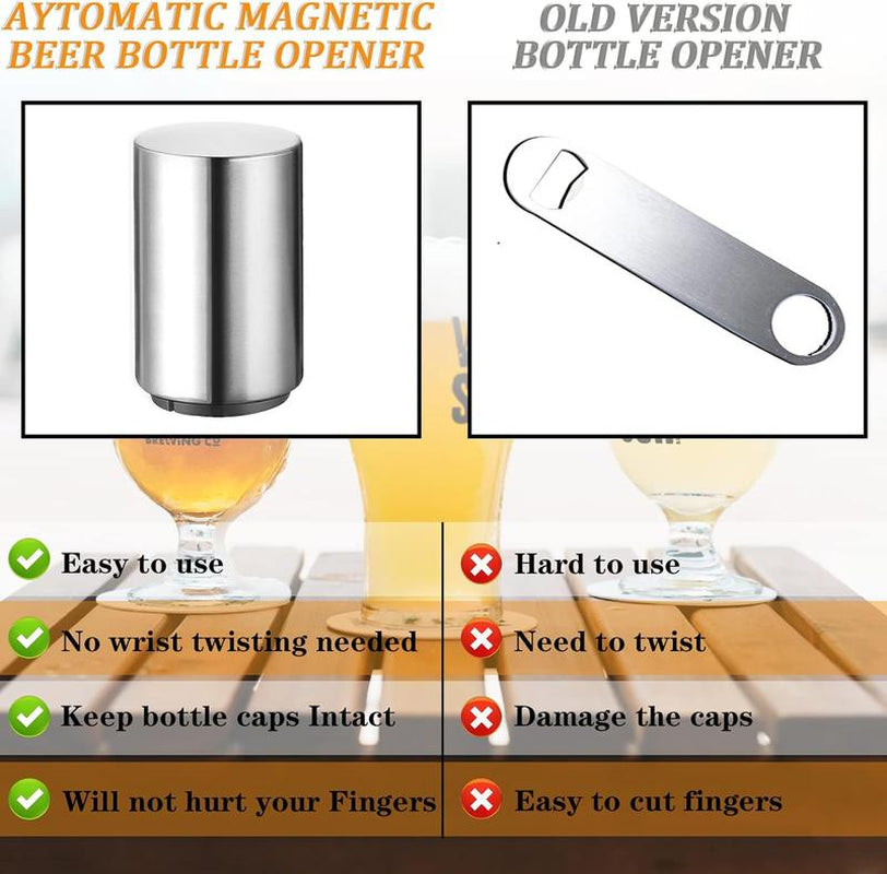 Premium Beer Bottle Opener Stainless Steel Automatic Push down No Damage Quick to Open Small Portable Bottle Cap Openers for Home Bars Picnic Camping Hiking