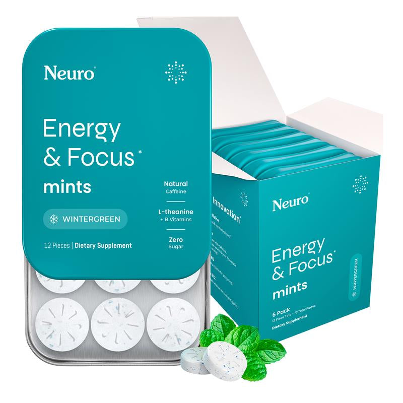 Neuro Energy Caffeine Gum/Mints for Energy & Focus - Sugar-Free with L-Theanine, Caffeine, Vitamin B12 & Vitamin B6 - Wintergreen Flavor