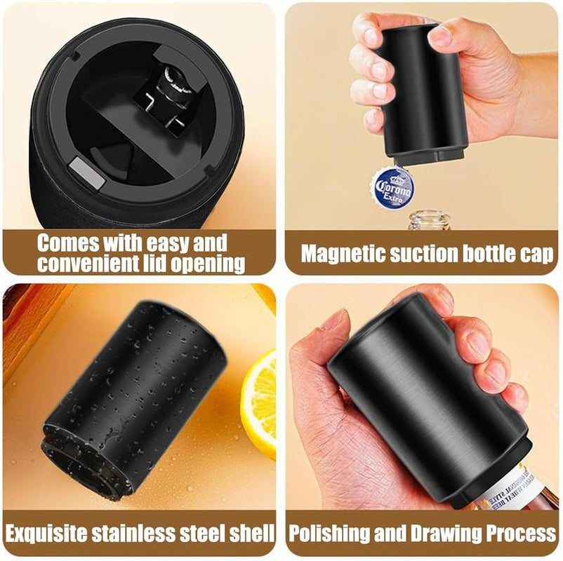Premium Beer Bottle Opener Stainless Steel Automatic Push down No Damage Quick to Open Small Portable Bottle Cap Openers for Home Bars Picnic Camping Hiking
