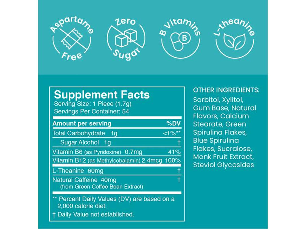 Neuro Energy Caffeine Gum/Mints for Energy & Focus - Sugar-Free with L-Theanine, Caffeine, Vitamin B12 & Vitamin B6 - Wintergreen Flavor