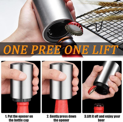 Premium Beer Bottle Opener Stainless Steel Automatic Push down No Damage Quick to Open Small Portable Bottle Cap Openers for Home Bars Picnic Camping Hiking