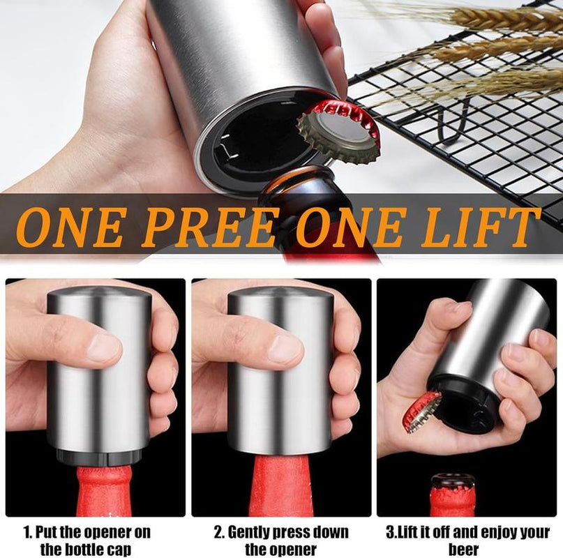 Premium Beer Bottle Opener Stainless Steel Automatic Push down No Damage Quick to Open Small Portable Bottle Cap Openers for Home Bars Picnic Camping Hiking
